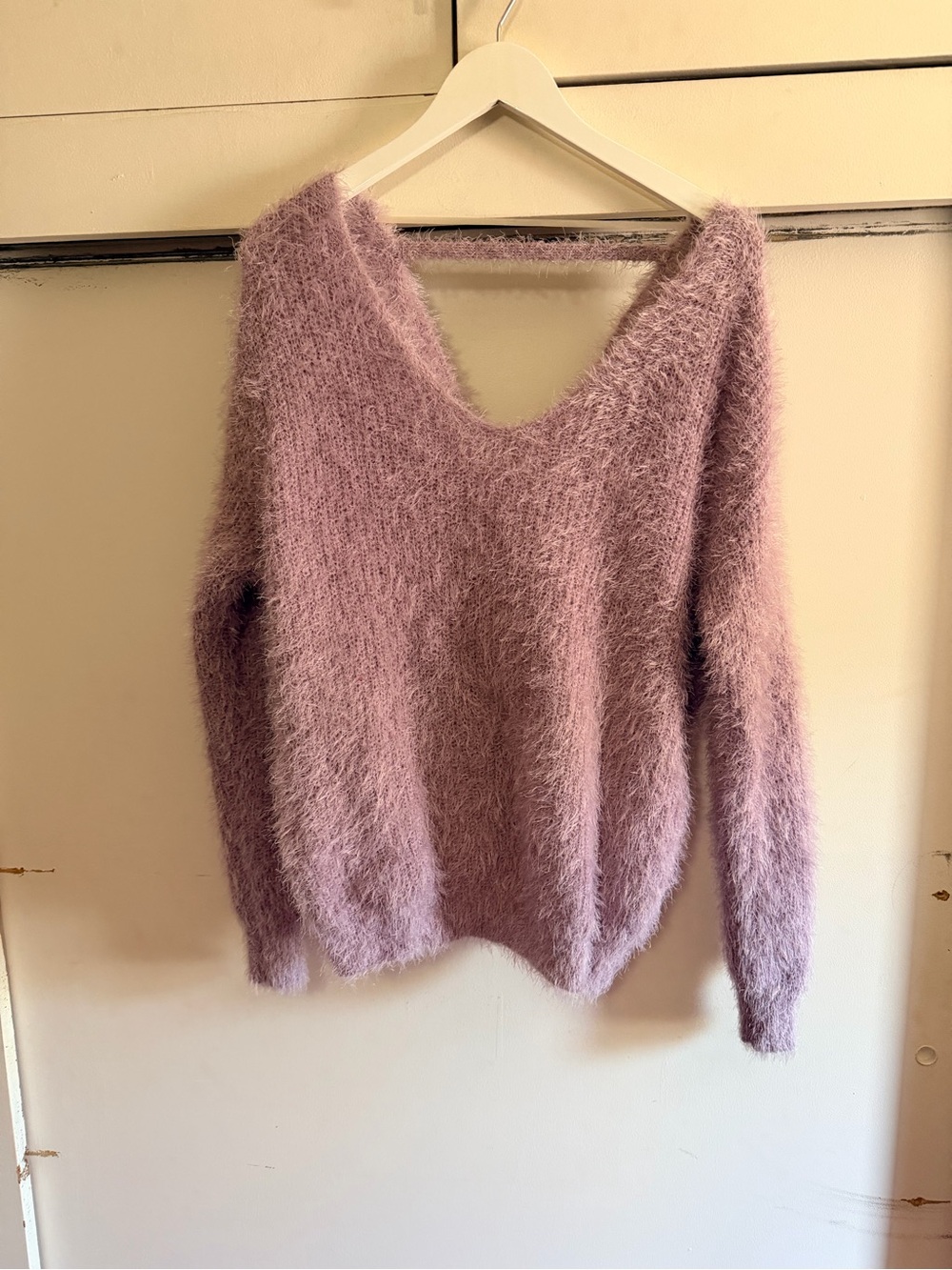 “C” Soft V-Neck Fuzzy Sweater Size XL